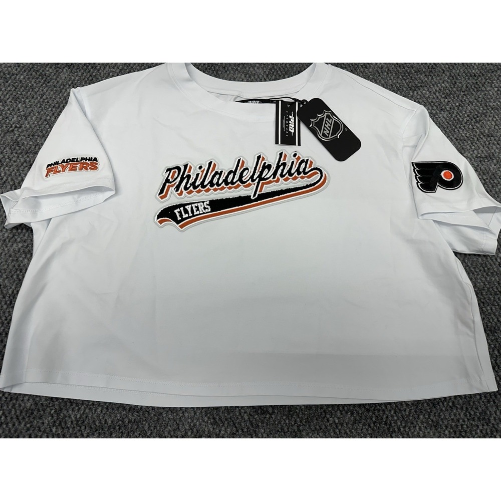 Philadelphia Flyers Women's Large Pro Standard White Script Tail Cropped T-Shirt